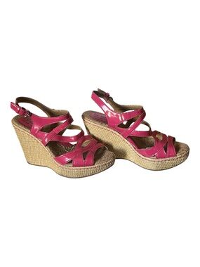 BORN Concept HOT PINK Patent Strappy Wedge Sandals Women's FITS 5.5 M READ ⬇️⬇️